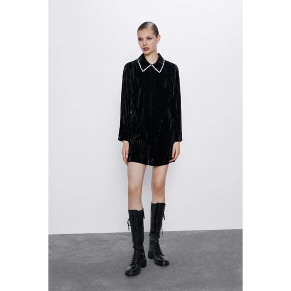 Zara Velvet Mini Dress with Jeweled Wing Collar - Picture 1 of 8